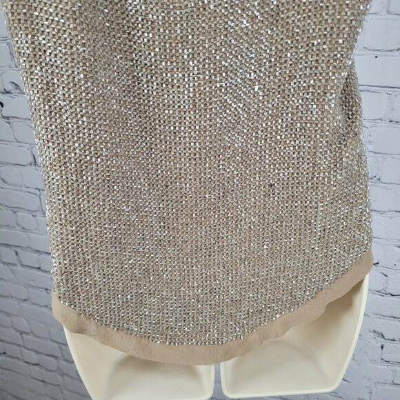 Renzo + Kai Brown 100% Silk Heavy Beaded Hook & Eye Lined Tank Top Size Small S - Picture 9 of 14